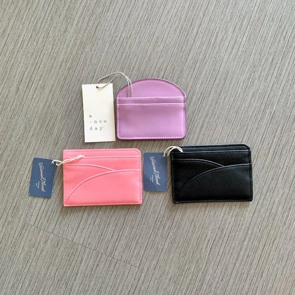 Faux Leather Card Case - Set of 3 - Lilac Pink Black - Picture 1 of 8